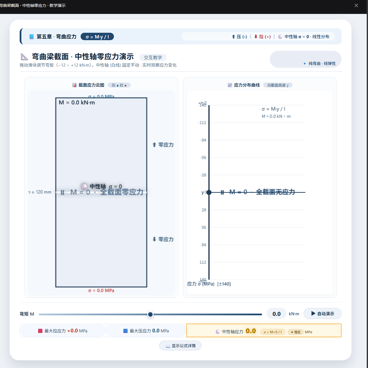 中性轴零应力可视化示意